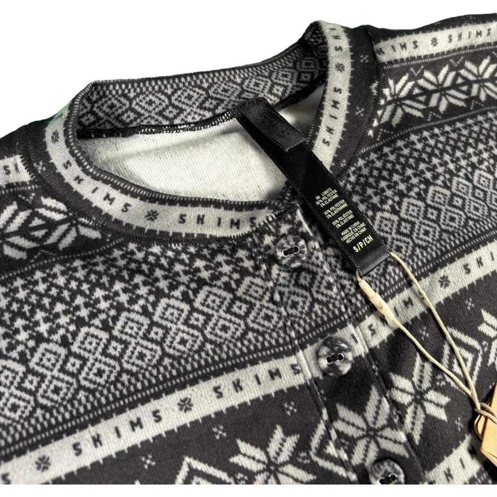 Skims One Piece Black Geometric Henley Jumpsuit
