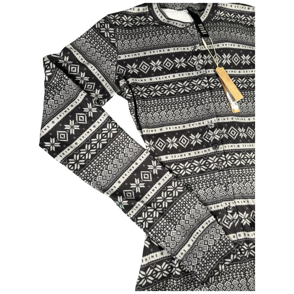 Skims One Piece Black Geometric Henley Jumpsuit