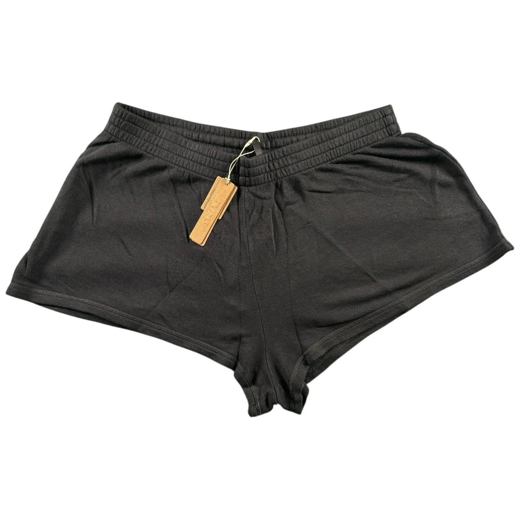 Women Black Soft Lounge Rib Loose Shorts Sleep