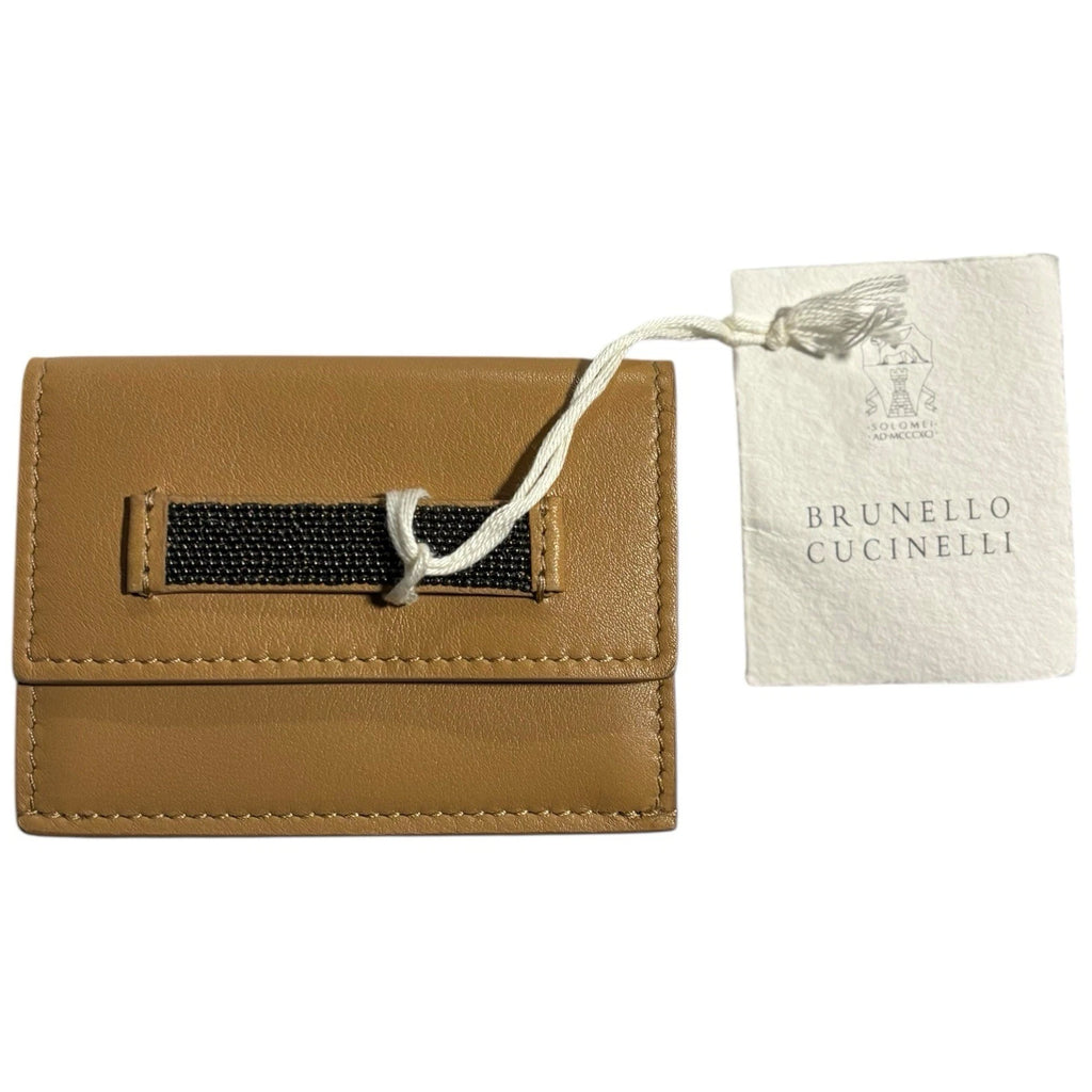 Brunello Cucinelli Brown Bead-Embellished Leather Coin Purse
