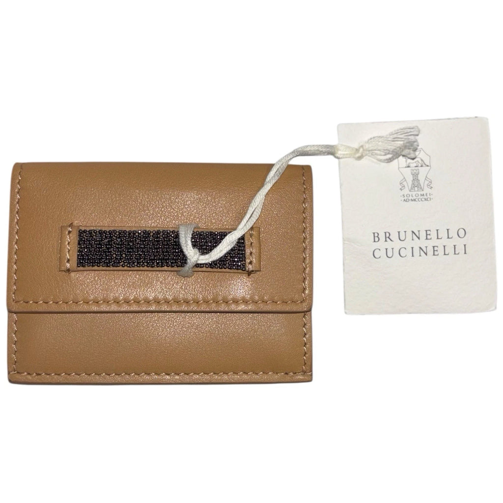 Brunello Cucinelli Brown Bead-Embellished Leather Coin Purse