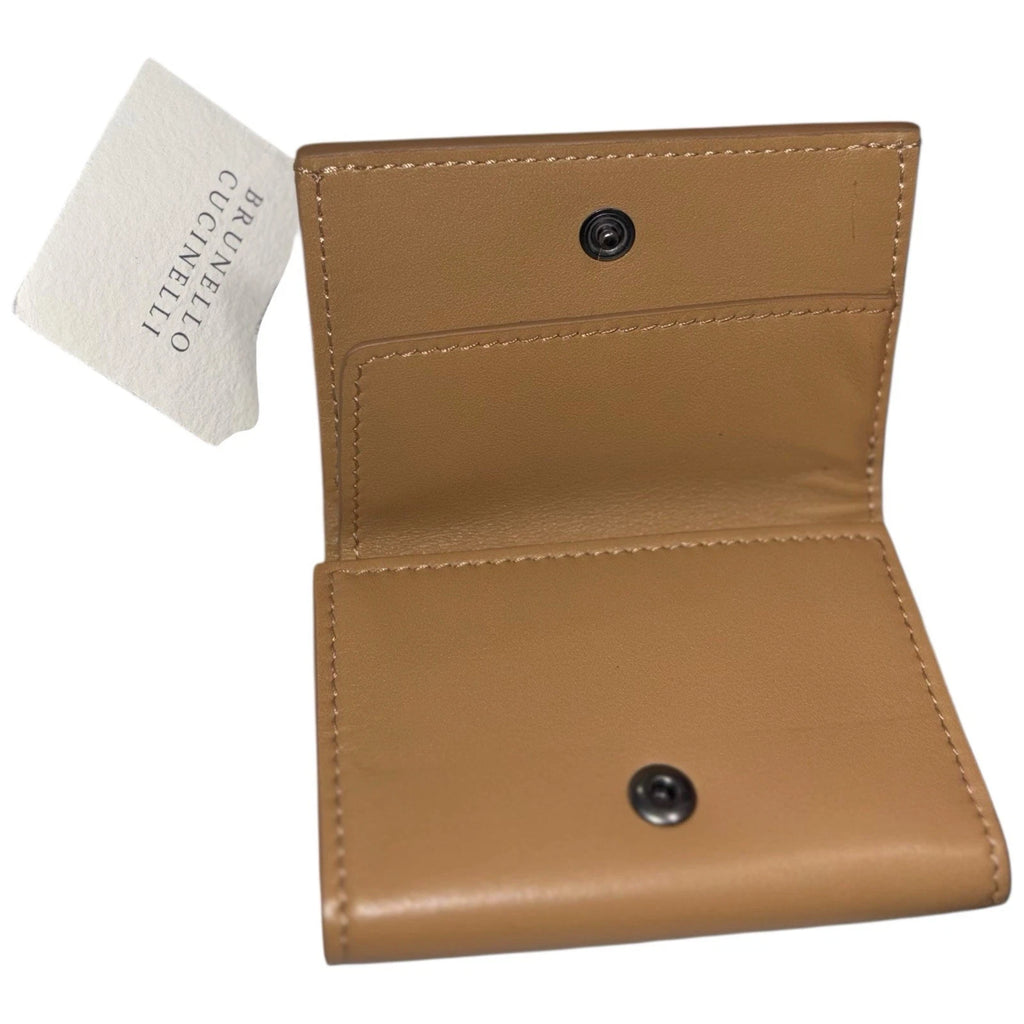 Brunello Cucinelli Brown Bead-Embellished Leather Coin Purse