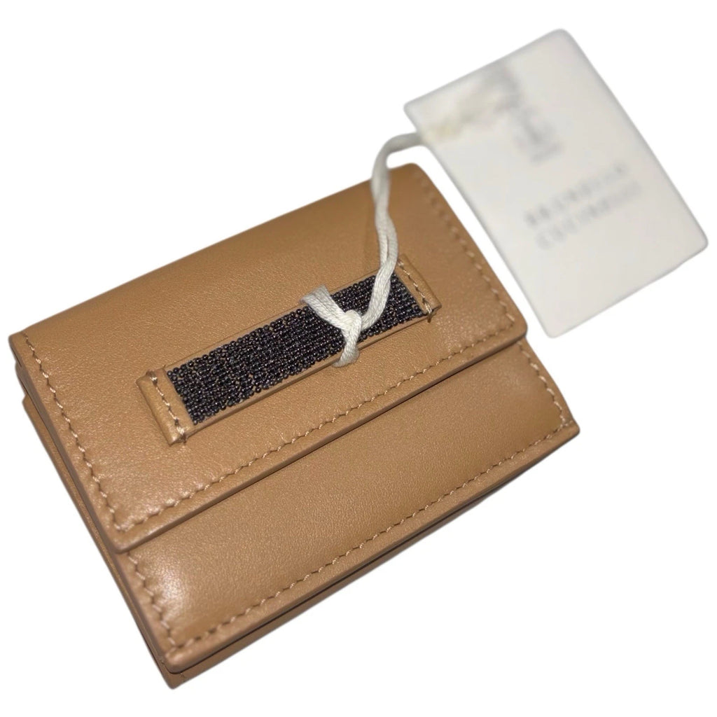 Brunello Cucinelli Brown Bead-Embellished Leather Coin Purse