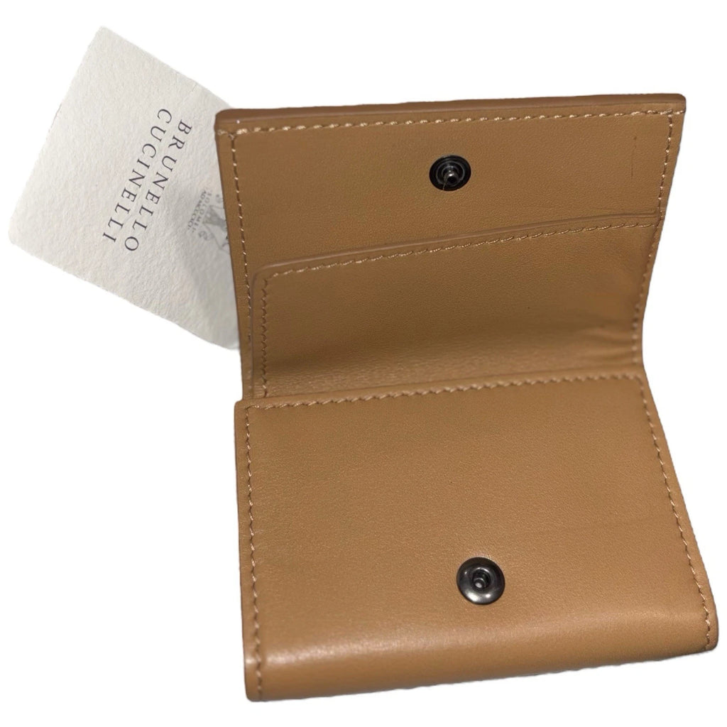 Brunello Cucinelli Brown Bead-Embellished Leather Coin Purse