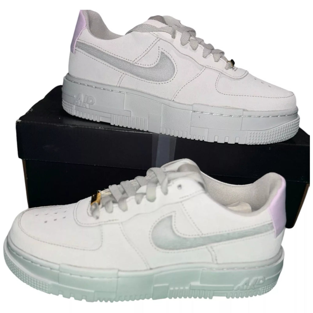 Women Nike Air Force 1 Pixel Low Suede Trainers Beige White