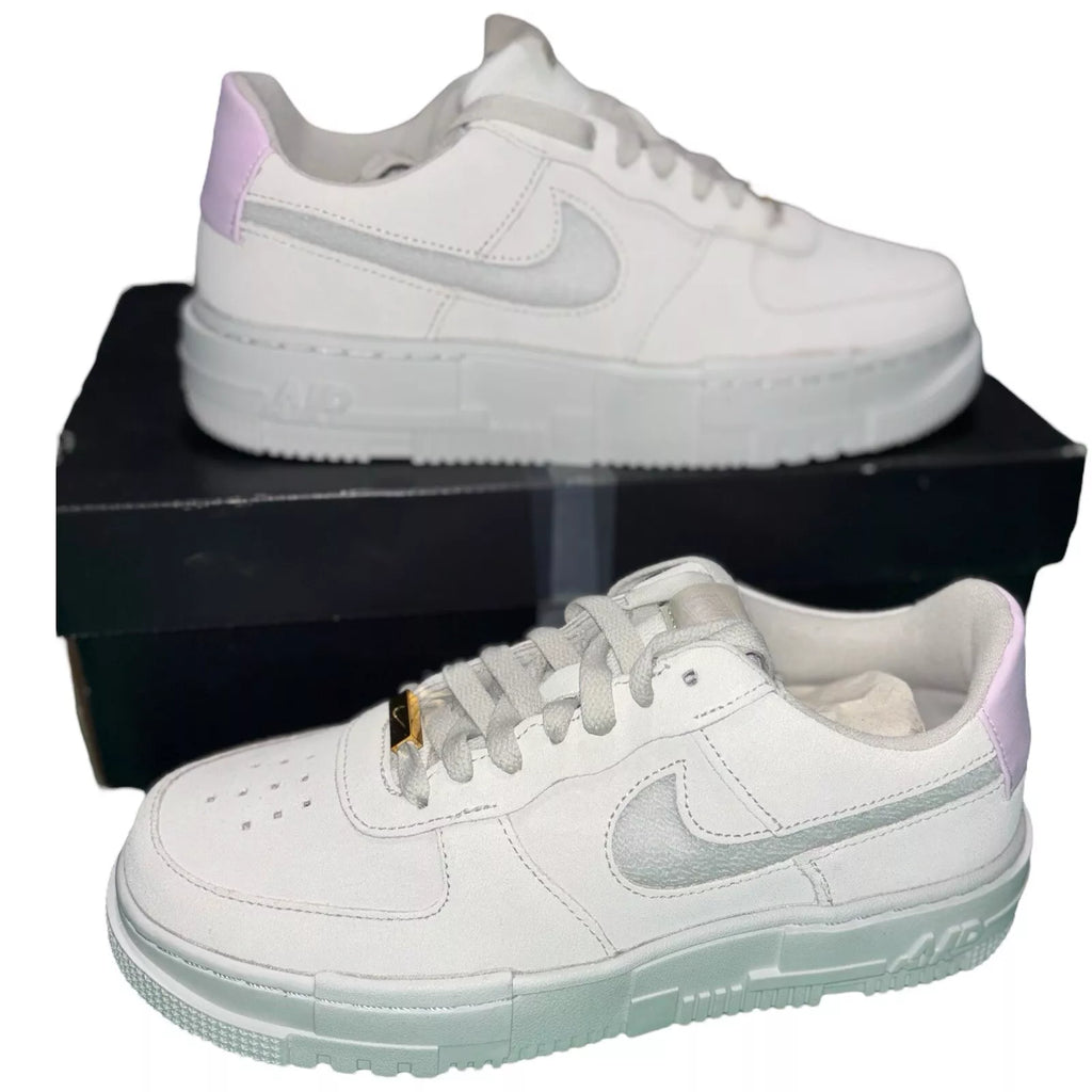Women Nike Air Force 1 Pixel Low Suede Trainers Beige White