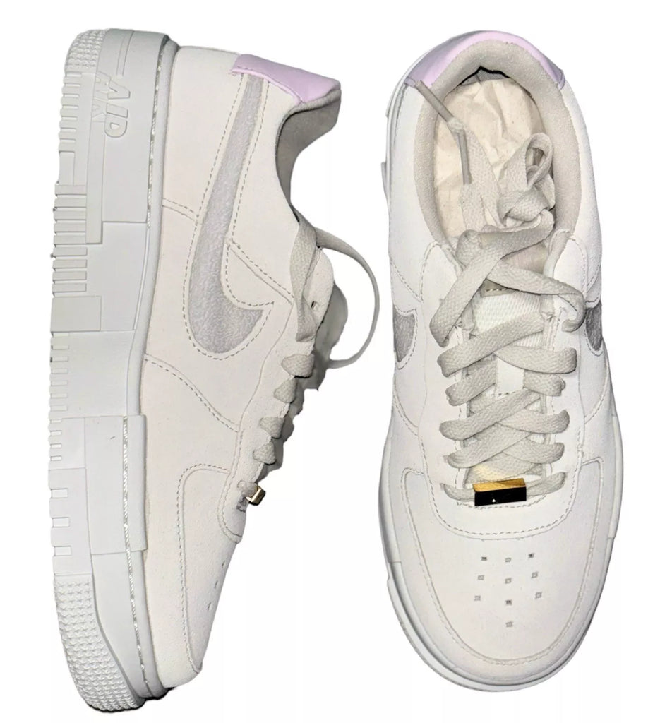 Women Nike Air Force 1 Pixel Low Suede Trainers Beige White
