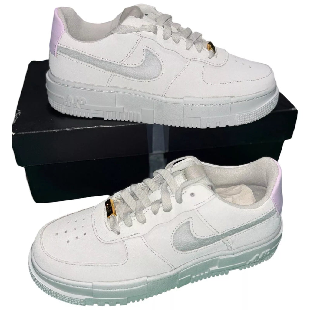 Women Nike Air Force 1 Pixel Low Suede Trainers Beige White