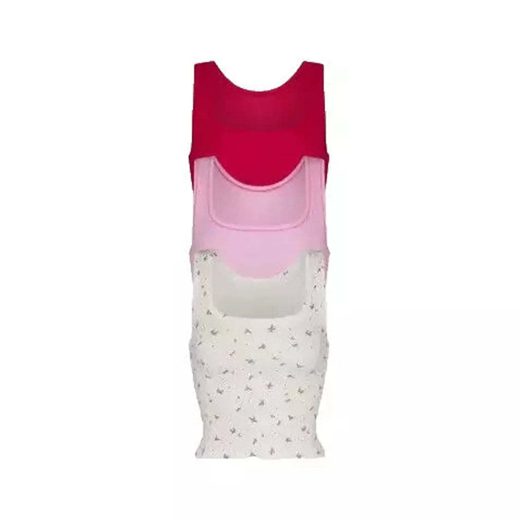 Women Pink Ribbed Scoop Neck Cotton Tank Tops Pack of Three