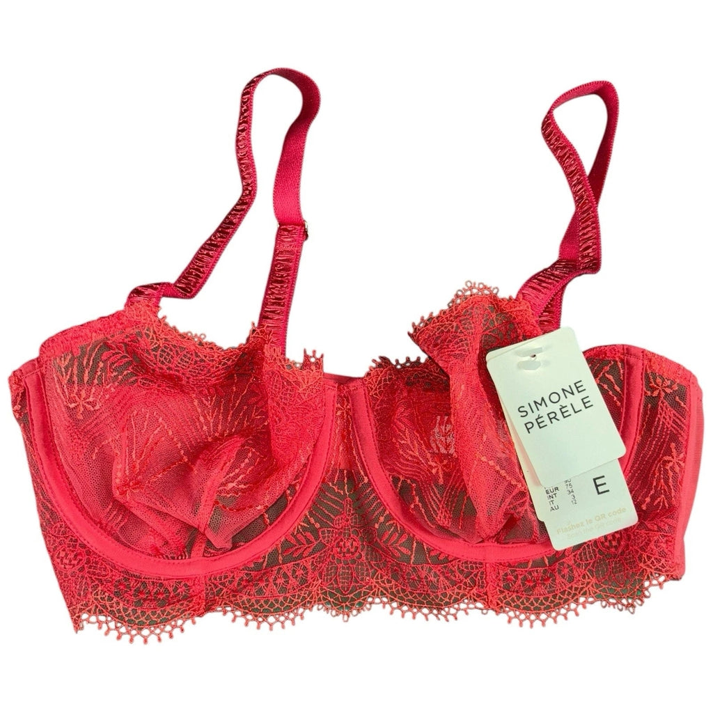 Simone Perele Red Plunge Bra Embroidered Lingerie Bra