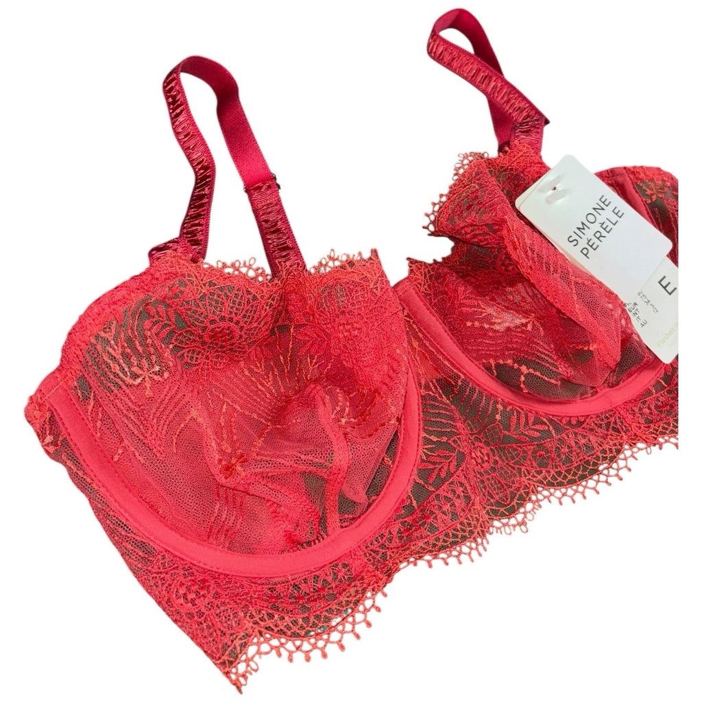 Simone Perele Red Plunge Bra Embroidered Lingerie Bra