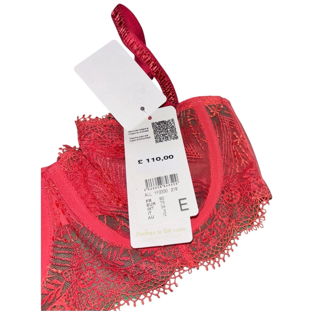 Simone Perele Red Plunge Bra Embroidered Lingerie Bra