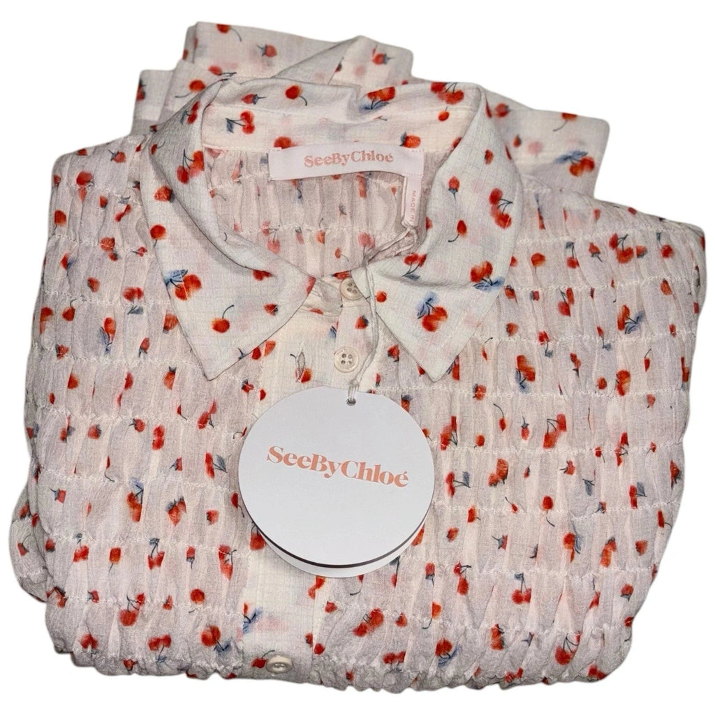 See By Chloé Georgette Cherry Blouse Puffed Sleeves