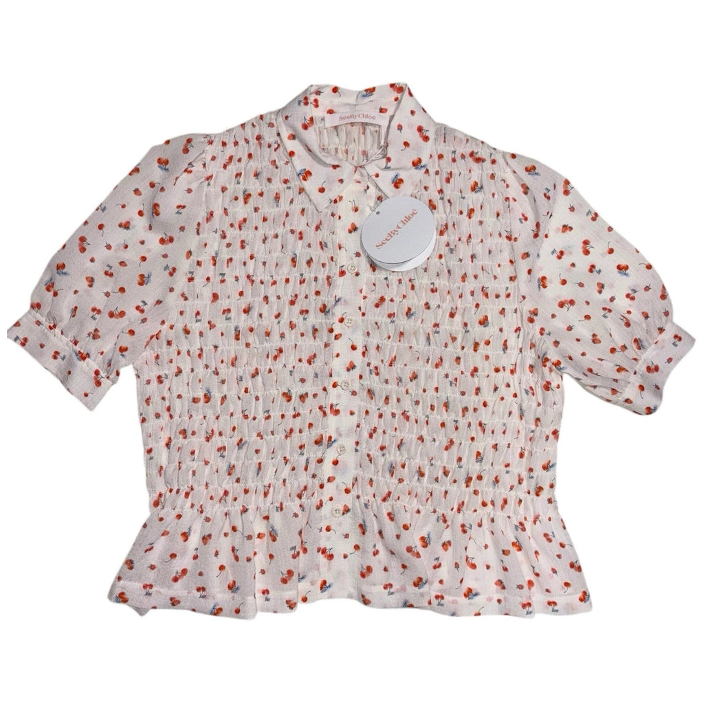 See By Chloé Georgette Cherry Blouse Puffed Sleeves