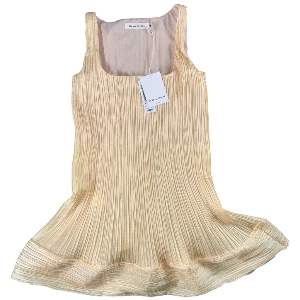 Women Yellow Pleated Crepe Mini Dress