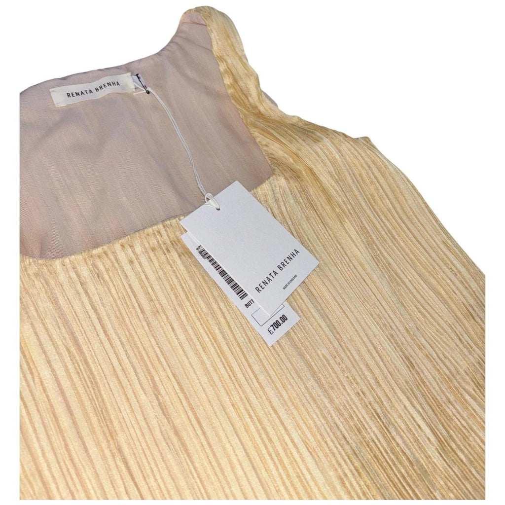 Women Yellow Pleated Crepe Mini Dress