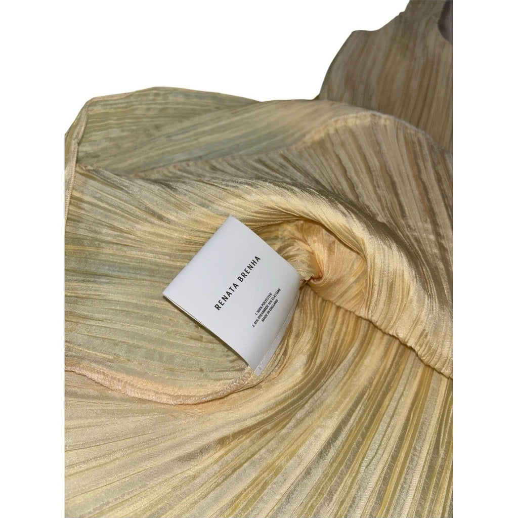 Women Yellow Pleated Crepe Mini Dress