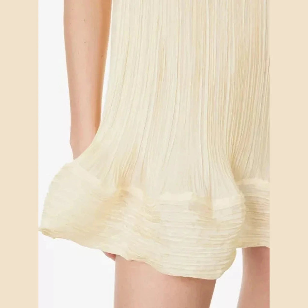 Women Yellow Pleated Crepe Mini Dress