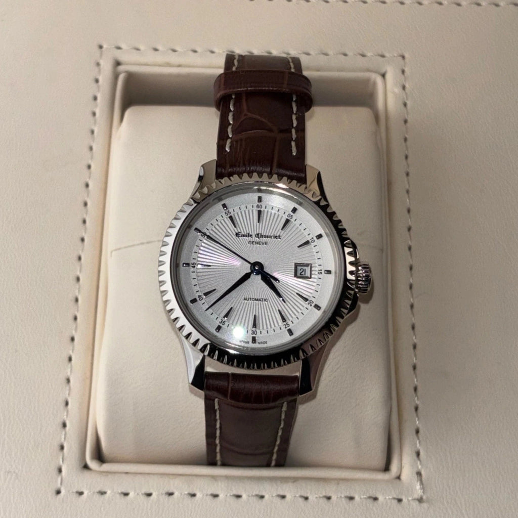 Women's Emile Chouriet Ailes du Temps Dress Watch Silver White Leather