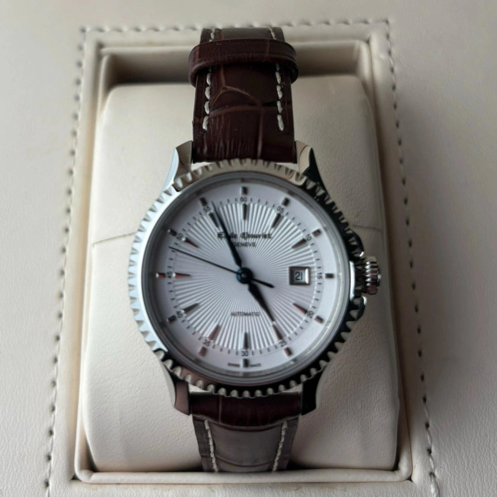 Women's Emile Chouriet Ailes du Temps Dress Watch Silver White Leather