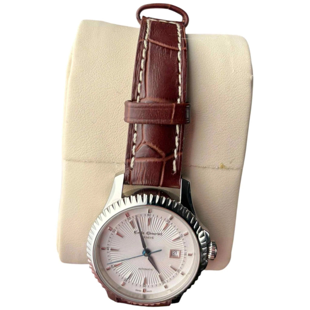 Women's Emile Chouriet Ailes du Temps Dress Watch Silver White Leather