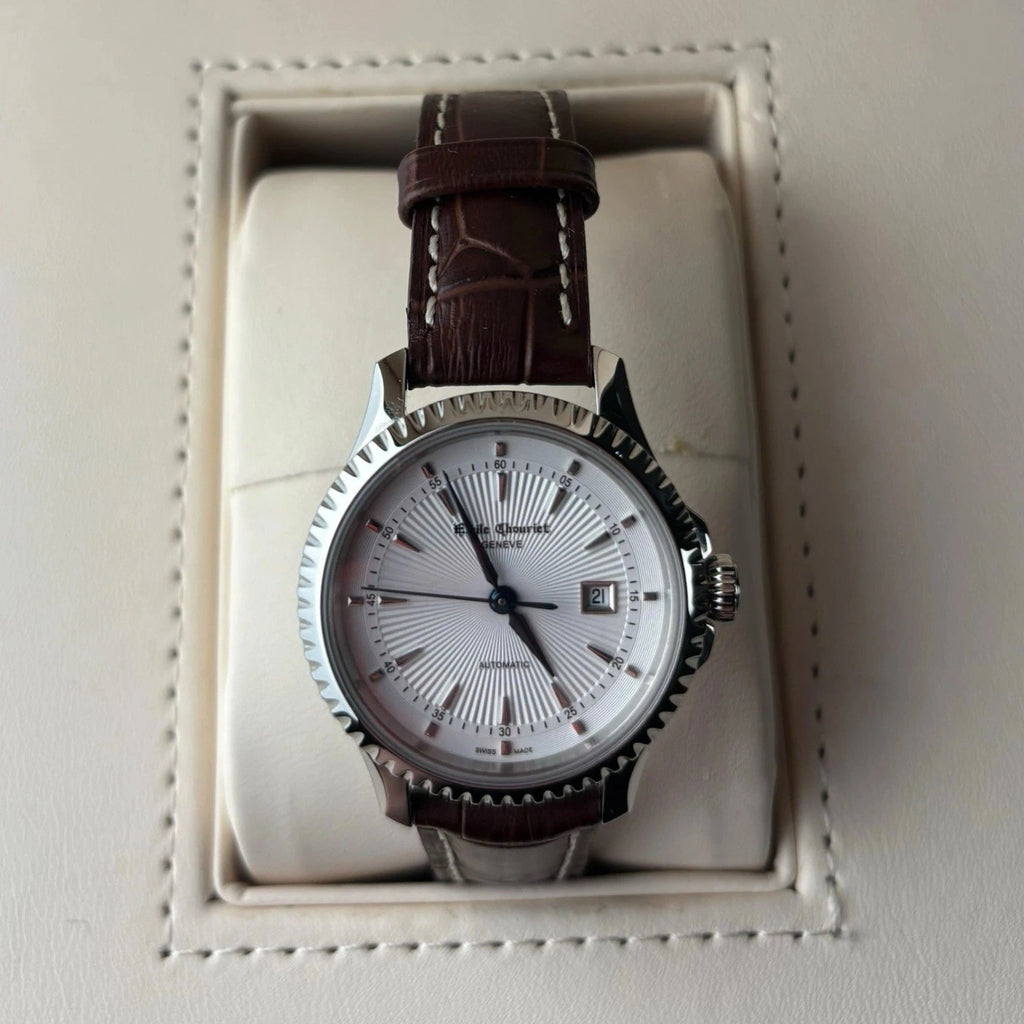 Women's Emile Chouriet Ailes du Temps Dress Watch Silver White Leather