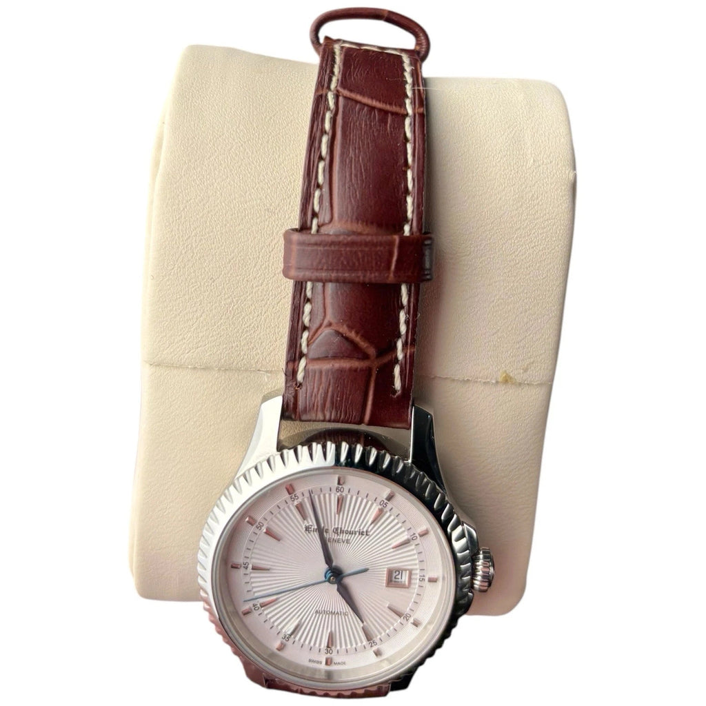 Women's Emile Chouriet Ailes du Temps Dress Watch Silver White Leather