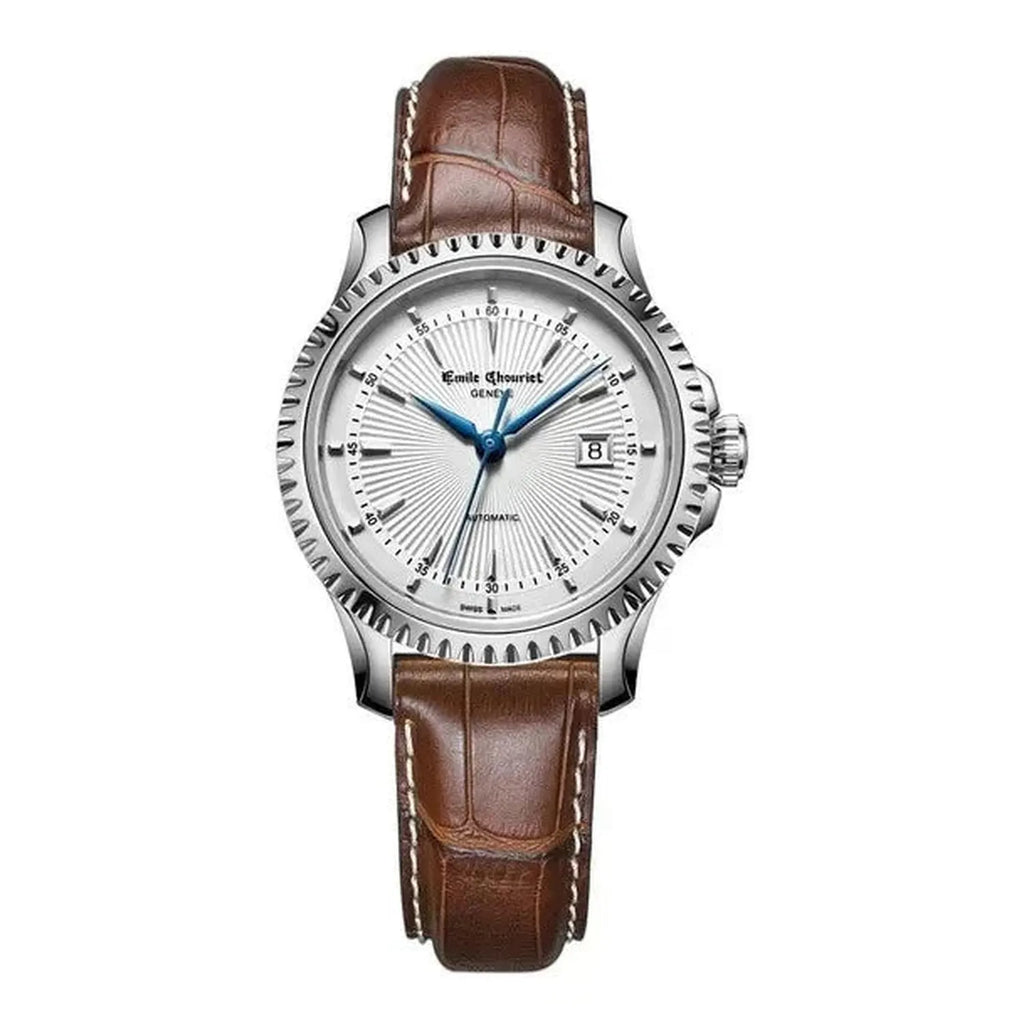 Women's Emile Chouriet Ailes du Temps Dress Watch Silver White Leather