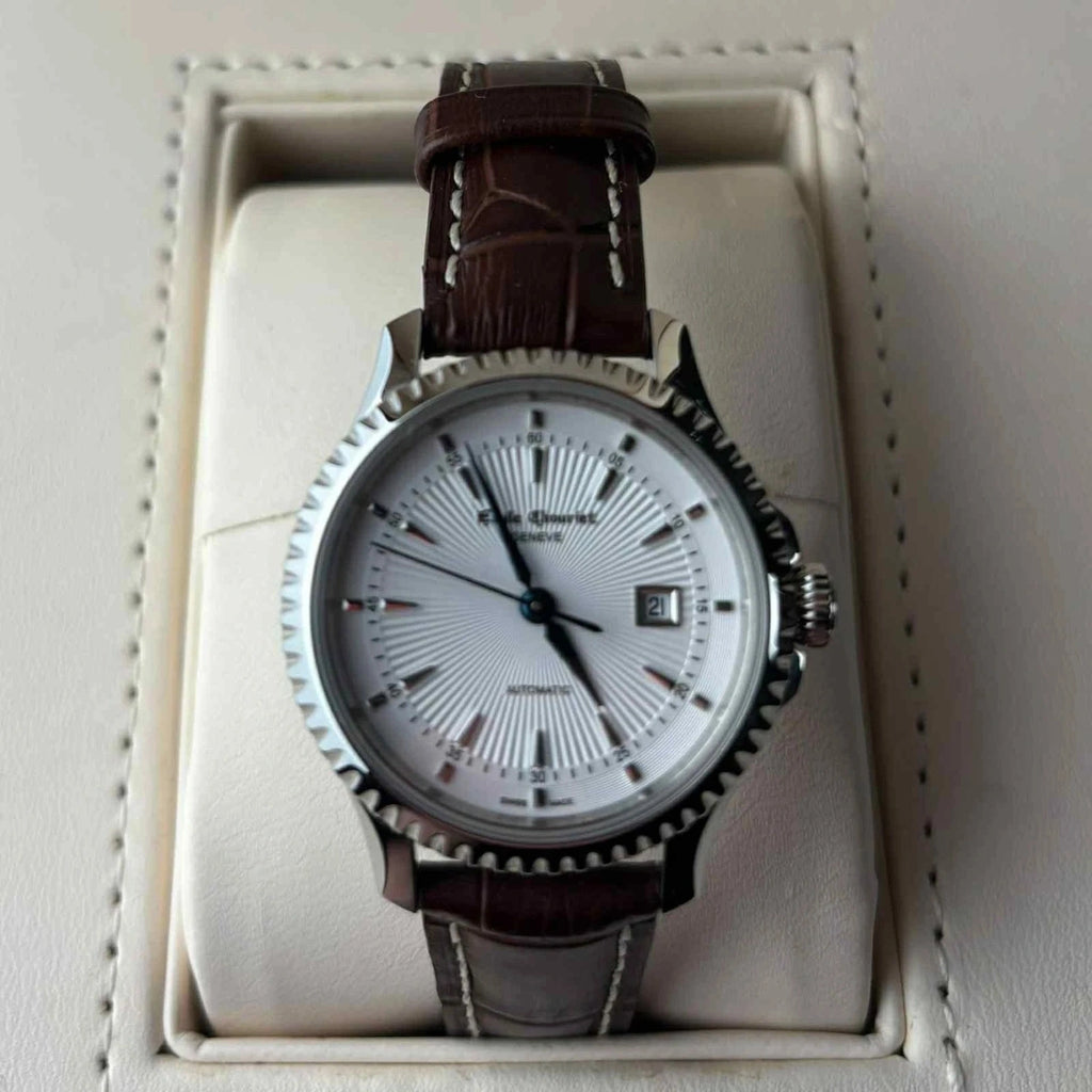 Women's Emile Chouriet Ailes du Temps Dress Watch Silver White Leather
