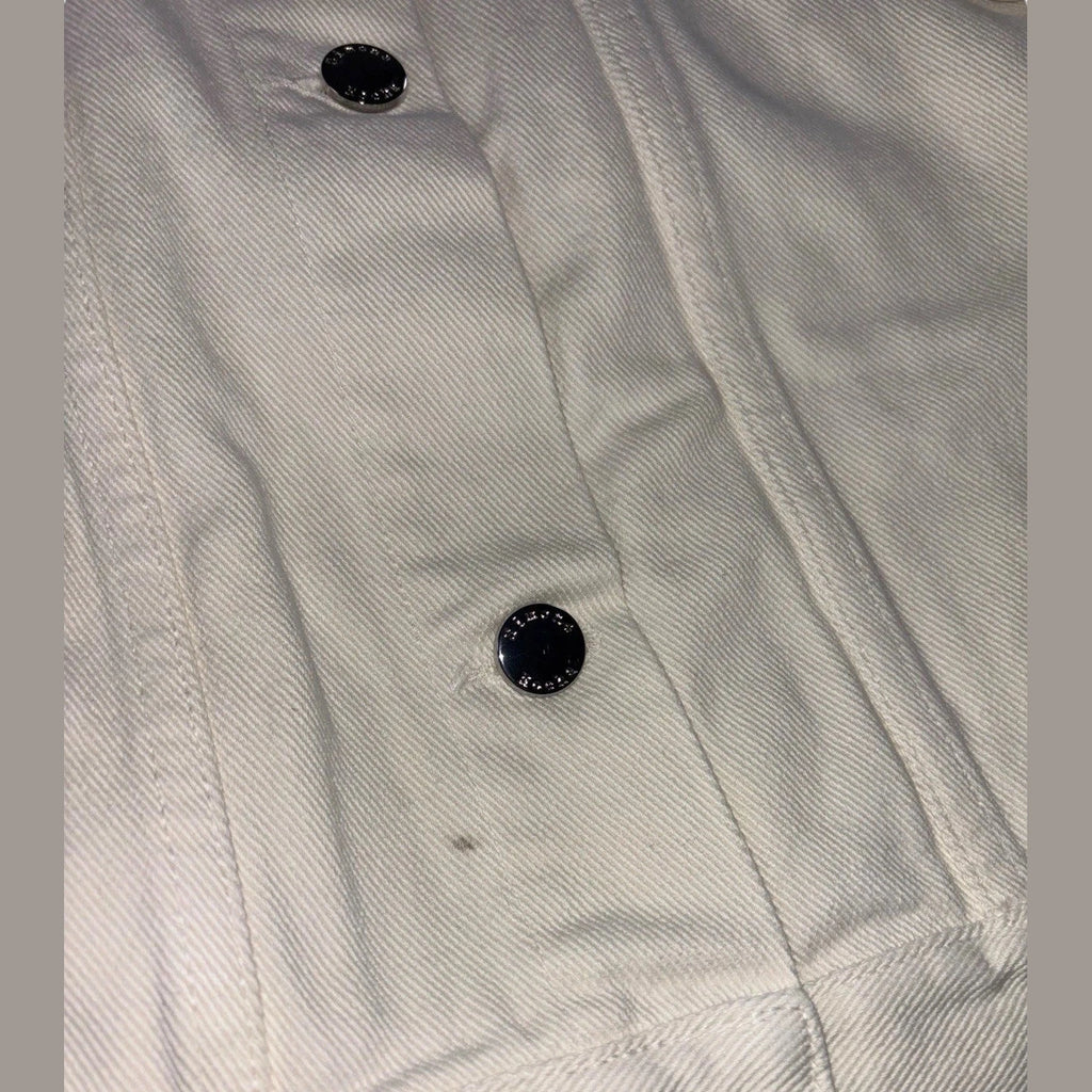 Women's White Denim Coat with Pearl Embellishment