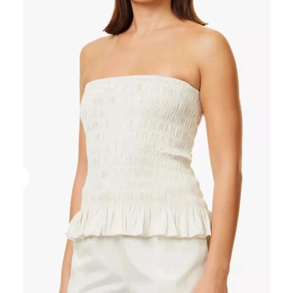 Women's White Strapless Cotton Blouse